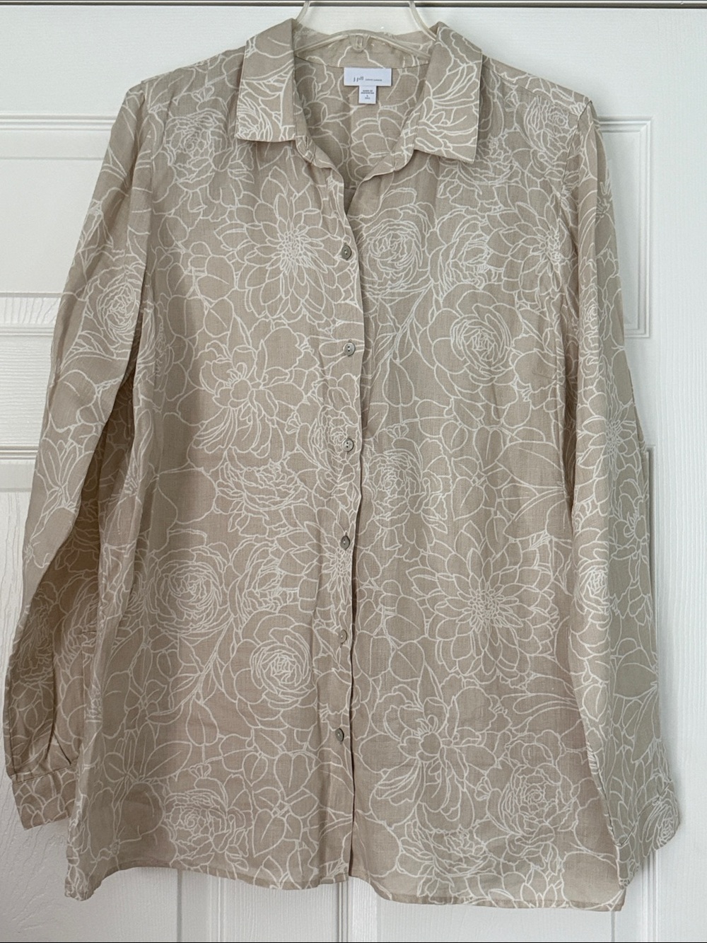 J. Jill Beige Linen-Blend Floral Top